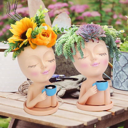 OFFKITSLY Face Shaped Planter Pots, Head Shaped Planter Succulent Pot, Unique Face Flower Pot Planter with Drainage for Indoor Outdoor Plant