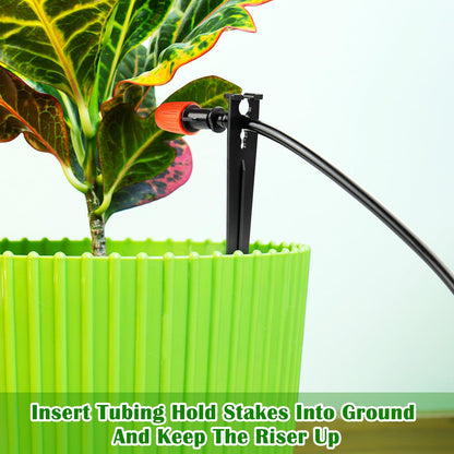 Gardrip 100 Pieces Drip Irrigation Support Stakes for 1/4 Inch Tubing: 1/4'' Drip Tube Holder Stakes for Irrigation Hose Emitter Support Greenhouse Garden Vegetable Flower Beds Herbs Growing