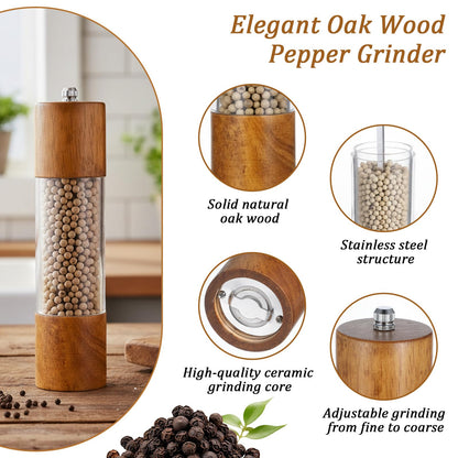 KongTiva 2 Pack 8 Inch Premium Acrylic Salt and Pepper Grinder Set, Manual Salt and Pepper Mills Wooden Shakers with Adjustable Coarseness Ceramic Core
