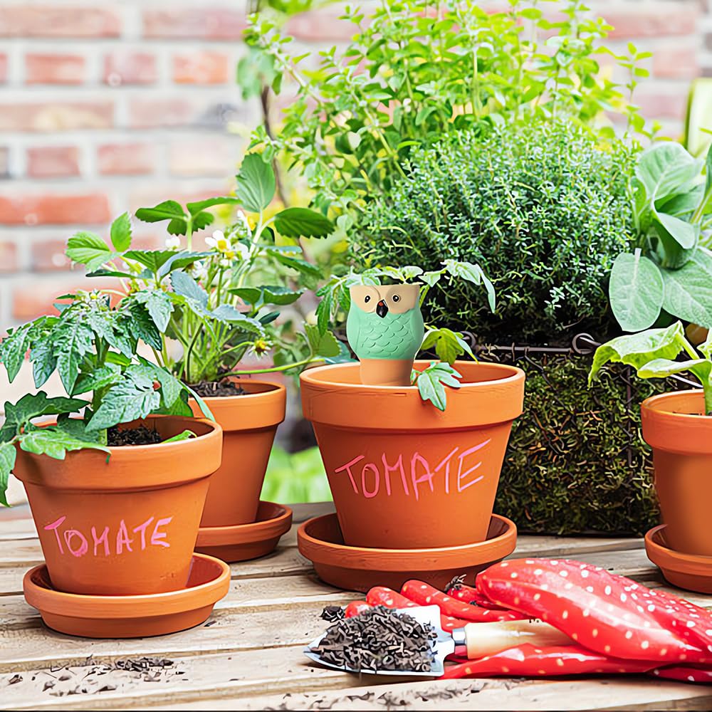 4 Pack Terracotta Watering Spikes, Vacation Self-Watering Planters Devices - Continuous Moisture with Slow Release Watering System - Perfect for Indoor Outdoor Plants (Owl Shape)
