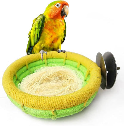 Cotton Rope Parakeet Nest Handmade Bird Breeding Nest Cockatiel Hatch Rope Bed Green Base Canary Snack Bowl for Parrot Conure Finch Budgie Lovebird
