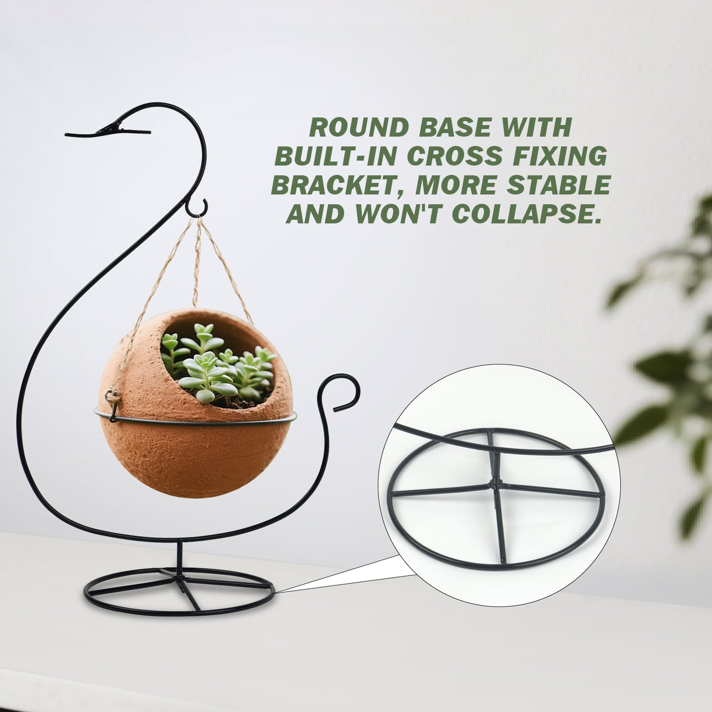 Handbanary 12 Inch Ornament Display Stand, Air Plant Holder, Terrariums Hanger, Black Iron Wire Hanging Hook for Christmas Halloween Decor (Swan Shape 3 Pcs)