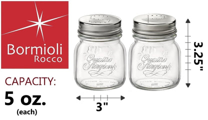 Bormioli Rocco 357760CBD021990 Quattro Stagioni Jar with Salt & Pepper Stainless Lid - Sleeve of 2, 5 oz, Clear