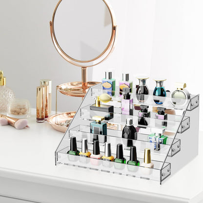 HUITAI Acrylic Display Shelf,Risers Display Stands,Perfume Organizer,Cupcake Stand,Tiered Display Stand,Sticker Display,Card Stands For Display,Card Display Stand,Figure Display，Spice Rack(5 Tier)