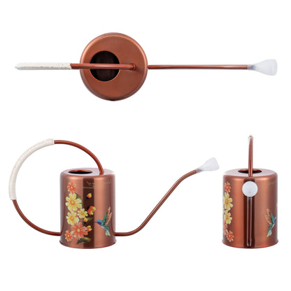 1/2 Gallon 68oz Long Spout Stainless Steel Flower for Indoor Plant Watering or Outdoor Gardening with 2 Removable Spray Spout for Flowers Plant Hummingbird Pattern Watering Can, Bronze