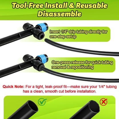 Copadri 20 Pack Two-Way Quick Connect Drip Emitters Fan Shape with Stake for 1/4" Irrigation Tubing, Adjustable 360 Degree Water Flow Irrigation Vortex Sprayer for Garden Watering System