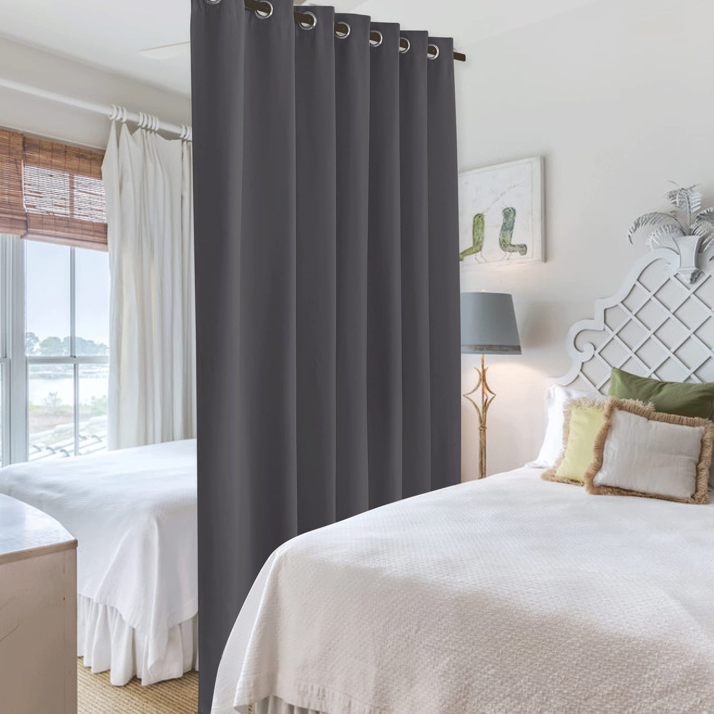 RYB HOME Blackout Room Divider Curtains Privacy Loft Screen Adjustable Ceiling to Floor Curtain & Drapes Partitions for Bedroom Dorm Doorway Bay Window, Wide 100 x Long 84, Grey, 1 Panel