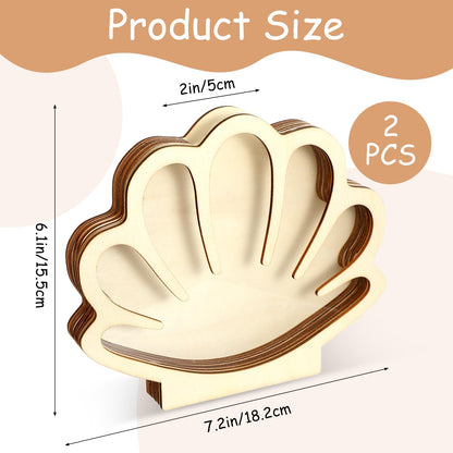 Ckhoid 2PCS Sea Shell Holder, Wooden Seashell Display Case with Clear Window, Small Shadow Storage Box for Shells Starfish Shark Tooth Keepsake, Coastal Beach Room Collection Container Decor Gift