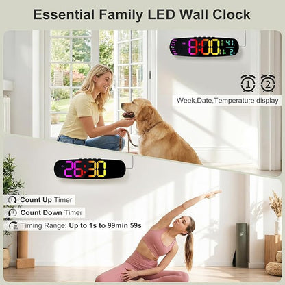 ANALOI Large Digital Wall Clock,14.4 inch Large Display Digital Clock with Auto Dimming, Temperature and Date, Remote Control, Night Light,DST, Alarm for Classroom/Gym/Bedroom
