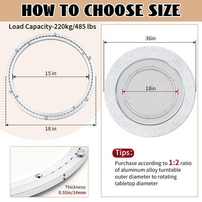 Lounsweer Lazy Susan Hardware Aluminum Alloy Turntable Bearing Large Mute Heavy Duty Swivel Plate 620 Lbs Load Lazy Susan Base Kit Rotating Ring for Dining Tabletop Corner Storage (Mute 18 Inch)