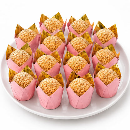Party Hippo Gold Tulip Cupcake Liners, 100 Count Baking Paper Cups, Greaseproof Cupcake Wrappers for Muffins, Cupcakes, Wedding, Birthday, Baby Shower