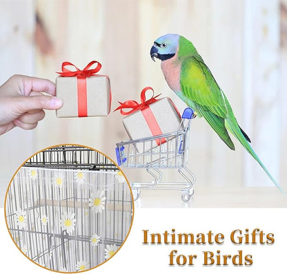 Daoeny Large Bird Cage Cover, Bird Cage Seed Catcher, Adjustable Soft Nylon Mesh Net with Daisy Pattern, Birdcage Cover Skirt Seed Guard for Parrot Parakeet Macaw Round Square Cages (White)