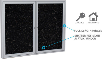 Ghent 24"x 18" 1-Door Indoor Satin Aluminum Frame Enclosed Recycled Rubber Bulletin Board, Black (PA12418TR-BK) - Made in the USA