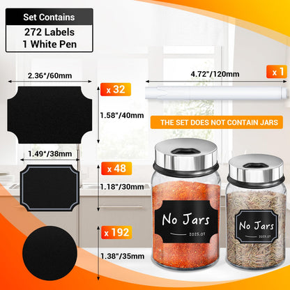 Segarty Spice Jars with Label Set - 6 Pack 4oz Glass Spice Jars with Shaker Lids, 272 Pcs Blank Chalkboard Label Stickers with 1 Marker, Seasoning Organizor Kit