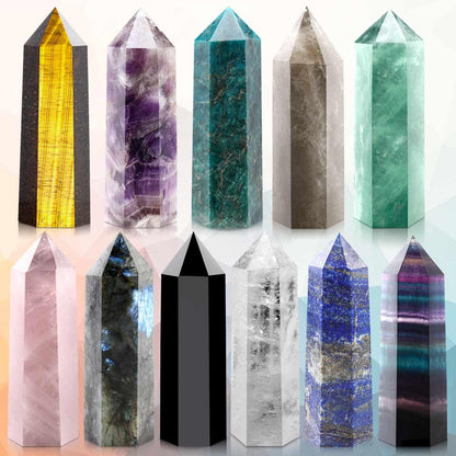 CASMON Large Healing Crystal Wands 3.9"-4.3"(10-11cm), Natural Clear Quartz Obelisk Crystal Tower Stone, 6 Faceted Single Healing Crystal Point for Reiki Chakra Meditation Therapy (1PC)