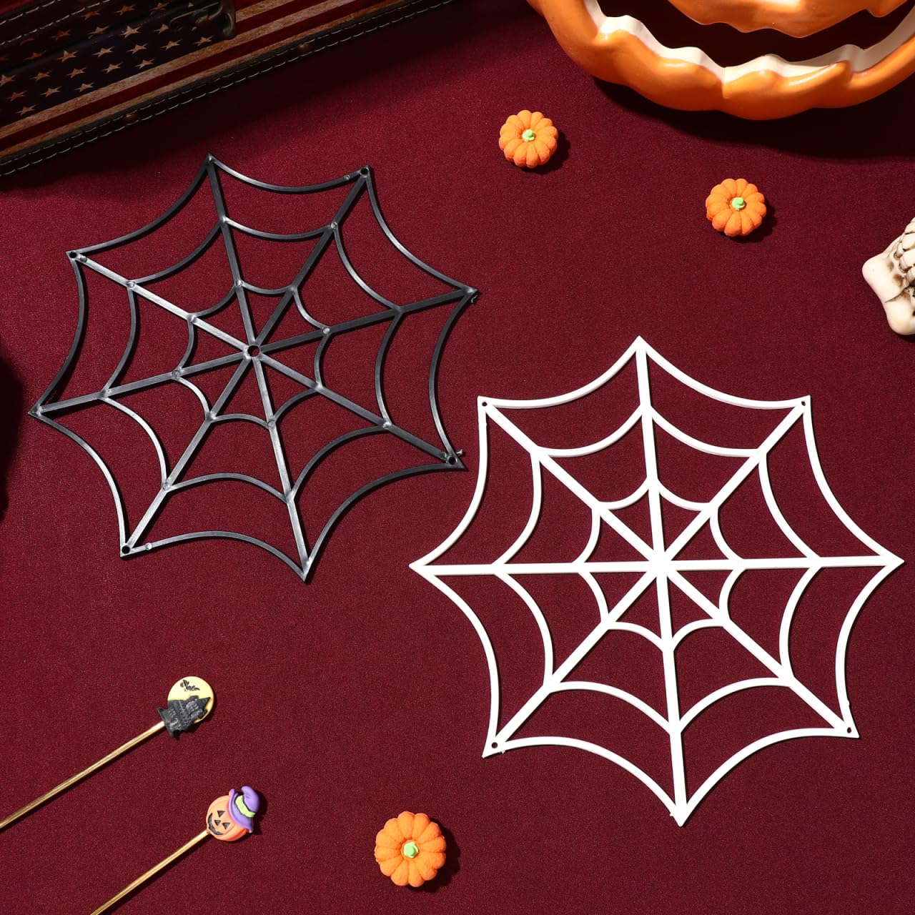 BESTOYARD 12Pcs Halloween Spider Webs Decorations, 8-Inches Fake Cobwebs, Plastic Props for Haunted House, Outdoor Wall, Yard, Porch
