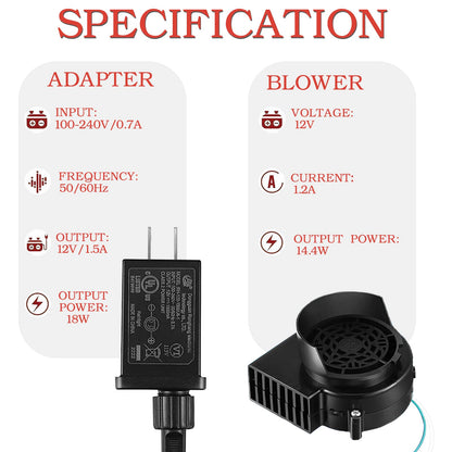 Inflatable Fan Blower Replacement, 12V 1.2A Waterproof Air Blower with 3 LED Light String for Halloween, Christmas, Easter，Thanksgiving Day Inflatables Fan Blower, Inflatables Indoor Outdoor