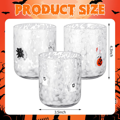 Reallnaive 3 Pcs Halloween Drinking Glasses Cups 14 oz Ghost Pumpkin Spider Icon Juice Glass Cups Halloween Stemless Wine Glasses for Holiday Drinkware Friends Lovely Gifts Party Decoration