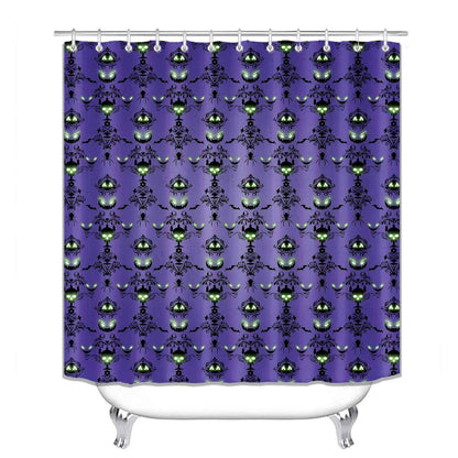 OLEBETY 4PCS Halloween Shower Curtain Set, Waterproof Fabric Purple Shower Curtain, Non-Slip Bath Mat Bathroom Rugs, Skull Spooky Pumpkin Black Floral Bat Spider Haunted House Mansion Bathroom Decor