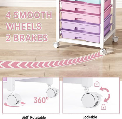 SYKIARIOL Rolling Storage Cart with Drawers,Utility Cart With 8 Drawers and Wooden Tabletop,Rolling Drawer Cart,Storage Drawer Cart for Living Room,Classroom,Bedroom,Bathroom,Dorm,Office, Ice Cream