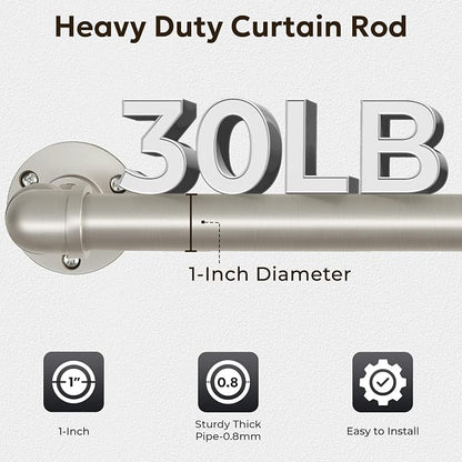 Zeerobee Curtain Rods for Windows 48 to 84, 1 Inch Industrial Wrap Around Brushed Nickel Curtain Rod, Indoor/Outdoor Room Divider Adjustable Drapery Pole, 48"-86"