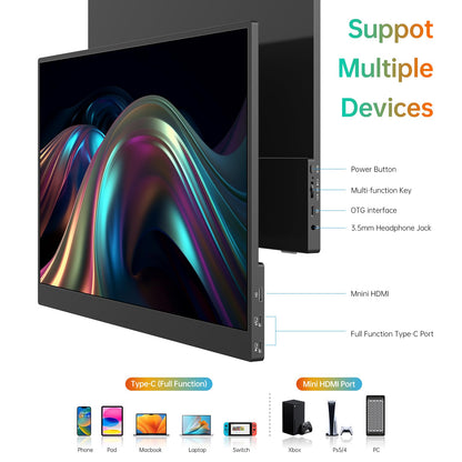 MNN 17.3" Portable Monitor 1080P FHD 144Hz Narrow Edge Laptop Monitor USB C HDMI Gaming Computer IPS HDR Screen for PC Mac Phone Xbox PS5 Switch Laptop w/Smart Cover & Speakers