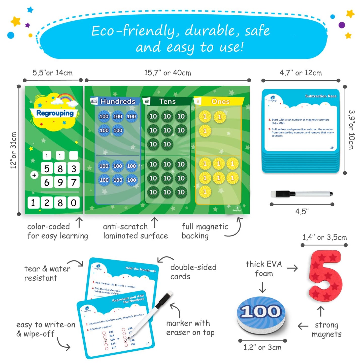 113 PCS Fun Magnetic Regrouping Activities Kit, Place Value Magnets 1st 2nd 3rd 4th Grade, Magnetic Place Value Chart Mat, Magnetic Place Value Discs Chips, Base Ten Math Manipulatives - Simply Magic
