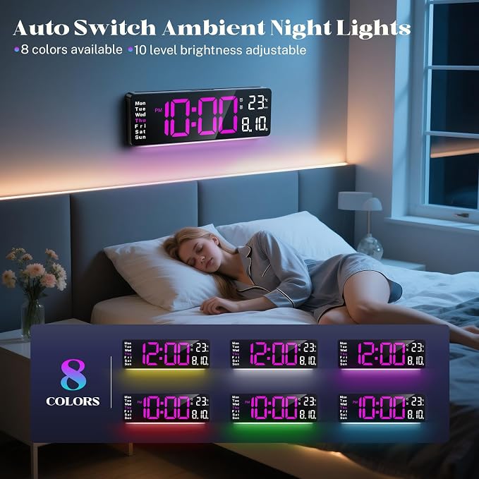 Digital Clock Large Display, 16" Large Digital Wall Clock for Classroom, Led Big Wall Clocks with Remote Control,Date,Week,Alarm,Temp,Night Light for Bedroom,Living Room,Gym,Office