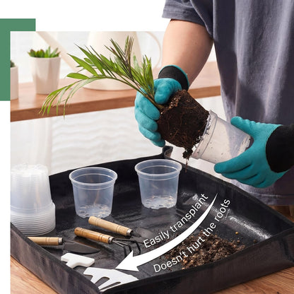 Yiyiring 83 Pcs Garden Supplies Tools Kit, 4 Inch Clear Plastic Plant Pots with Transplanting Mat, Trowel Cultivator Rake Set, Label & Glove, Succulent Tools Gift for Plant Lovers Accessory