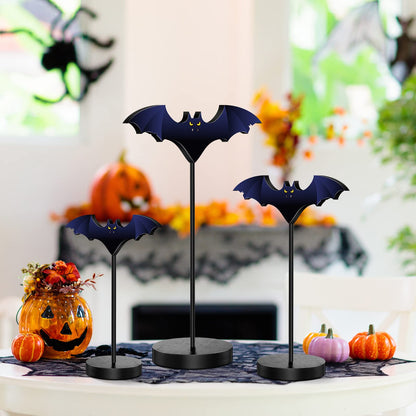 BBTO 3 Pieces Tall Standing Bat Decor Halloween Tiered Tray Decor Set Halloween Bats Wood Sign for Home Farmhouse, 3 Sizes(Bat)