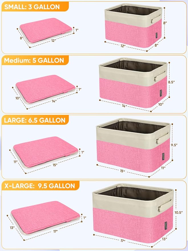 BALEINE 3 Pack Fabric Closet Storage Bins for Shelves, Linen Closet Organizers and Storage, Decorative Baskets for Organizing, Shelf, Clothes, Home, Office (Pink, 14''x10''x8.5')