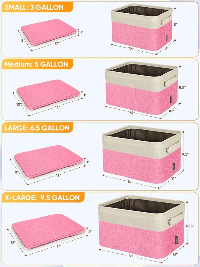 BALEINE 2 Pack Fabric Closet Storage Bins for Shelves, Linen Closet Organizers and Storage, Decorative Baskets for Organizing, Shelf, Clothes, Home, Office (Pink, 15''x11''x9.5'')