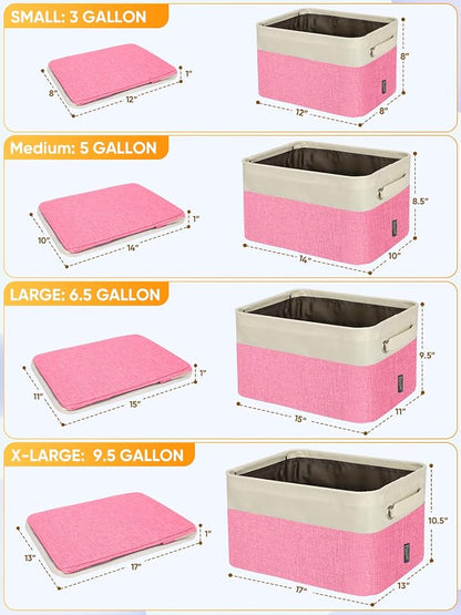 BALEINE 2 Pack Fabric Closet Storage Bins for Shelves, Linen Closet Organizers and Storage, Decorative Baskets for Organizing, Shelf, Clothes, Home, Office (Pink, 14''x10''x8.5')