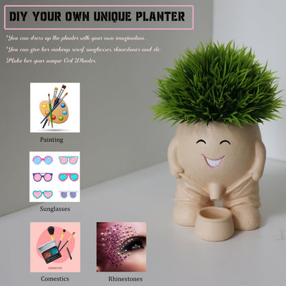 Dolkgy Cute Head Planter, Face Plant Pot Fun Head Vase for Plants for Indoor Outdoor Décor, Unique Cactus Office Flower Pots
