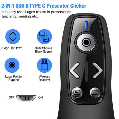 ELISWEEN Wireless Presenter with Carry Case, Presentation Clicker with Protective Storage Bag, Presentation Remote for Powerpoint, Mac, Computer, Laptop