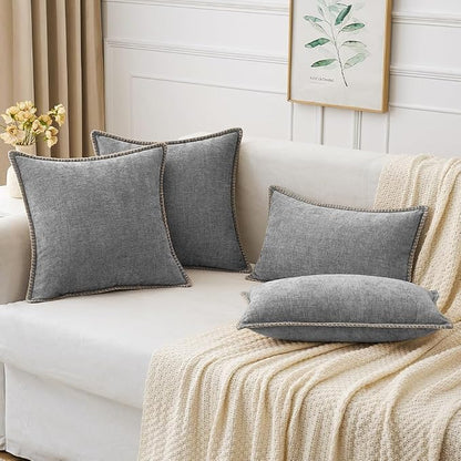 MIULEE Pack of 2 Couch Throw Pillow Covers 16x16 Inch Dark Gray Farmhouse Decorative Pillow Covers with Stitched Edge Soft Chenille Solid Dyed Pillow Covers for Sofa Bed Living Room