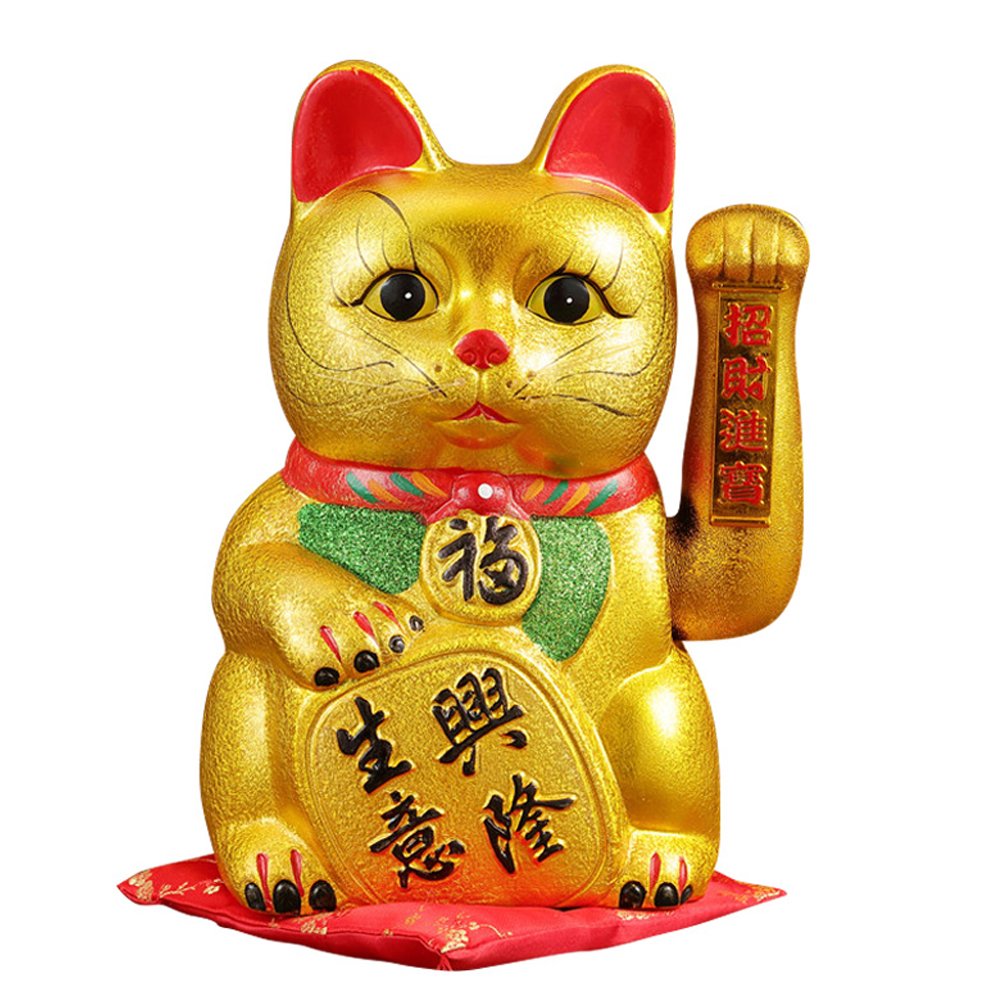 thefancypumpkin 7" Waving Lucky Fortune Cat Maneki Neko Japanese Porcelain Lucky Cat H18CM