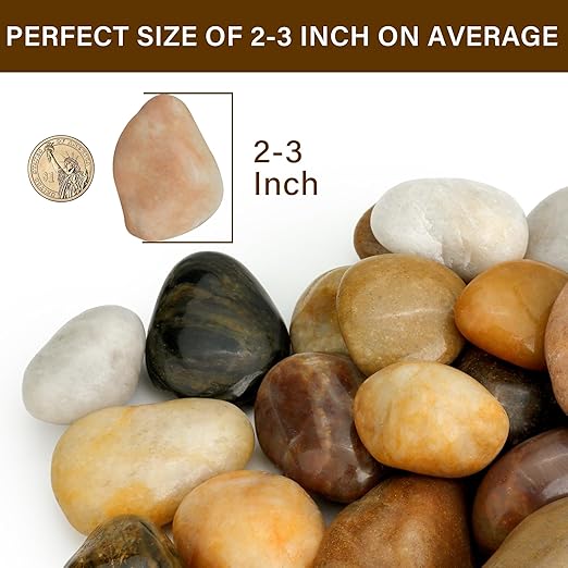 NUPICK 6lb River Rocks for Plants Indoor, 2-3Inch Mixed Pebbles for Vases Fillers, Decorative Gravel for Fish Tank, Natural Polished Stones for Succulent, Bonsai, Landscaping, Bird Baths