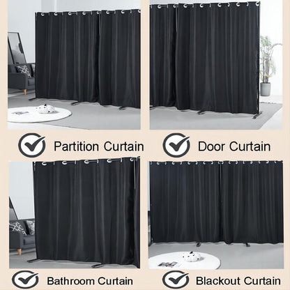 Portable Room Divider Panel, Folding Freestanding Room Partition Wall, Home Vertical Curtain Divider Stand Ceiling Self Stand, Space Privacy Screen for Office, Black