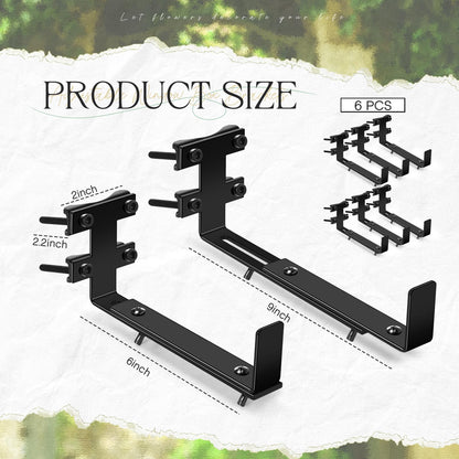 MorningRo 6 Pcs Window Box Brackets, Adjustable Heavy Duty Deck Railing Planter Box Brackets, Outdoor Flower Holder for Patio Garden Fence Balcony