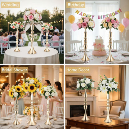 Rtteri 24 Pcs 20 Inch Tall Wedding Flower Stand Wedding Centerpieces for Table Metal Centerpiece Stand Flower Vase Floral Arrangement Holders for Reception Birthday Party Hotel Home Decoration (Gold)