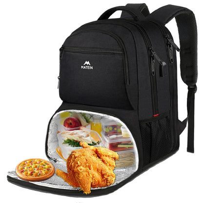MATEIN Lunch Backpack for Men Work, 17 Inch Insulated Cooler Backpack Lunch Box with USB Charging Port, Water Resistant Laptop Back Pack Computer Meal Prep Backpacks for Picnic College Travel, Black