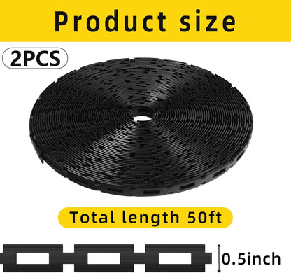 codree 2 Pcs 50Ft Plastic Chain Lock Tree Tie, 1/2 Inch Wide Adjustable Tree Support Straps for Staking, Flexible Cable Plant Trees Ties for Leaning Tree Garden Accessories