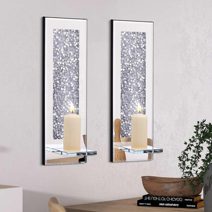 Pibeyer Crystal Crush Diamond Wall Candle holder set of 2, Rectangle Silver Mirrored Candle Sconces, Home Wall decoration for Living Room,Dining Room & Bedroom