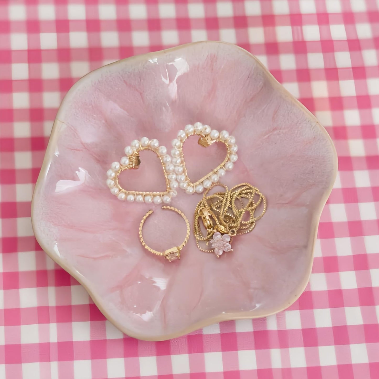 2Pcs Jewelry Dish - Kiln-Changed Ceramic Lotus Leaf Shape Ring Dish, Small Trinket Trays for Jewelry, Rings, Keys, Decorative Dish for Home, Perfect Gifts for Mom, Friends, Sisters, White & Pink