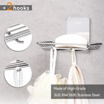 Tiilan Self Adhesive Bar Soap Dish for Shower, Bathroom Soap Holder Wall Mount – Stainless Steel, Silver