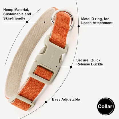Plutus Pet Cotton Hemp Dog Collar and Leash Set, Adjustable Collar for Small, Medium, and Large Dogs, Heavy Duty and Soft on Skin, Orange, L