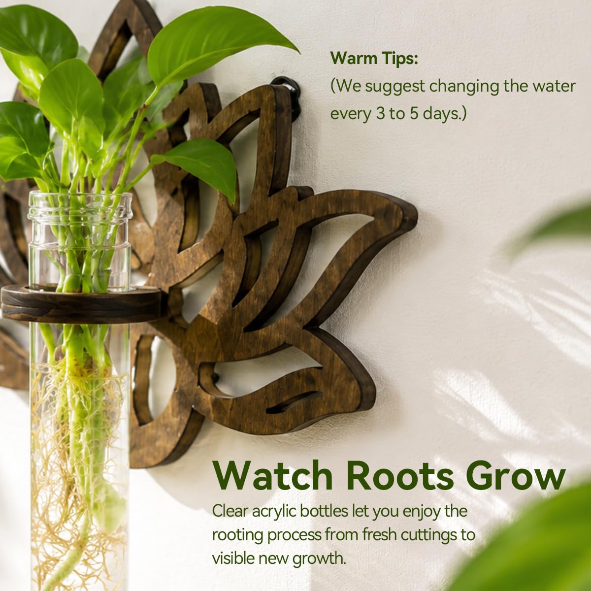 Artilady Plant Propagation Station 2 Pack Wall Hanging Plant Terrarium Holder with Test Tube Wood Window Planter Indoor Decor for Living Room Bedroom Kitchen (Lotus)