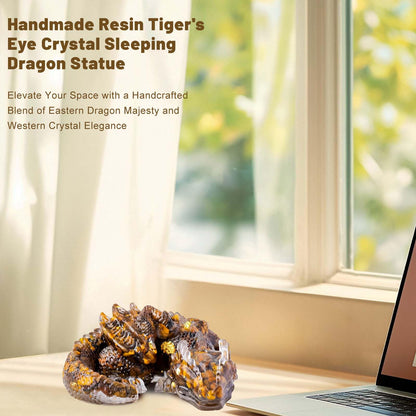 RJINGSHI Crystal Dragon Ornament, Natural Crushed Stone Resin, Home Table Decor Gift (Tiger's Eye)