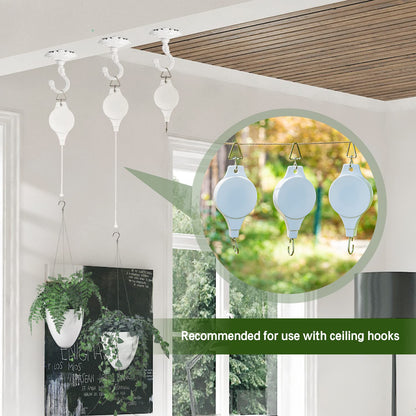 Sungmor Heavy Duty Ceiling Hooks for Hanging Planters, 3pcs Set Indoor Outdoor Plant Pulleys Adjustable Plant Hangers, Plant Hooks for Hanging Basket Flower Pot Bird Feeder